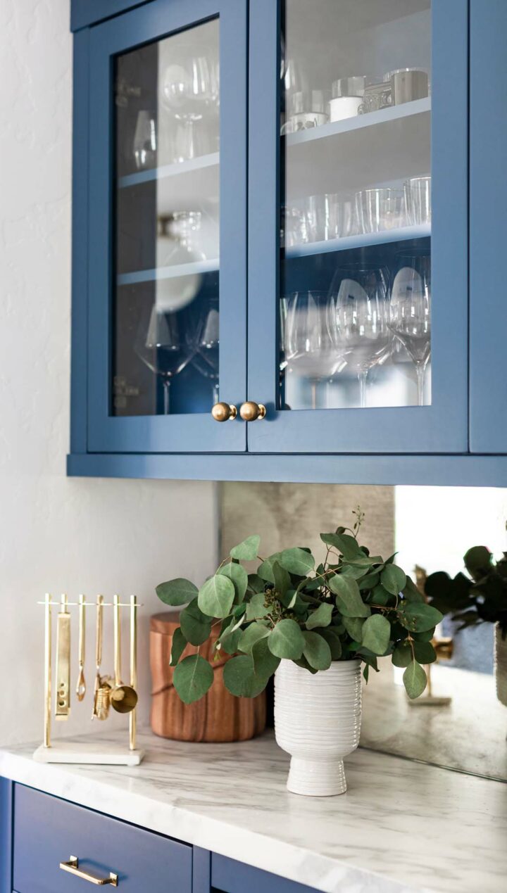 kitchen cabinet blue refinished