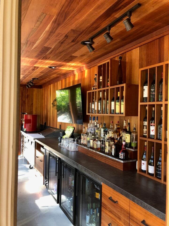 newly stained outdoor bar area